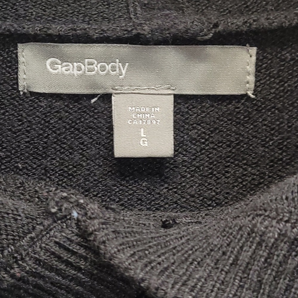 Gap Body Womens Large Black Hoodie Sweater Relaxed Fit High-Low Hem Mixed Knits - Picture 2 of 15